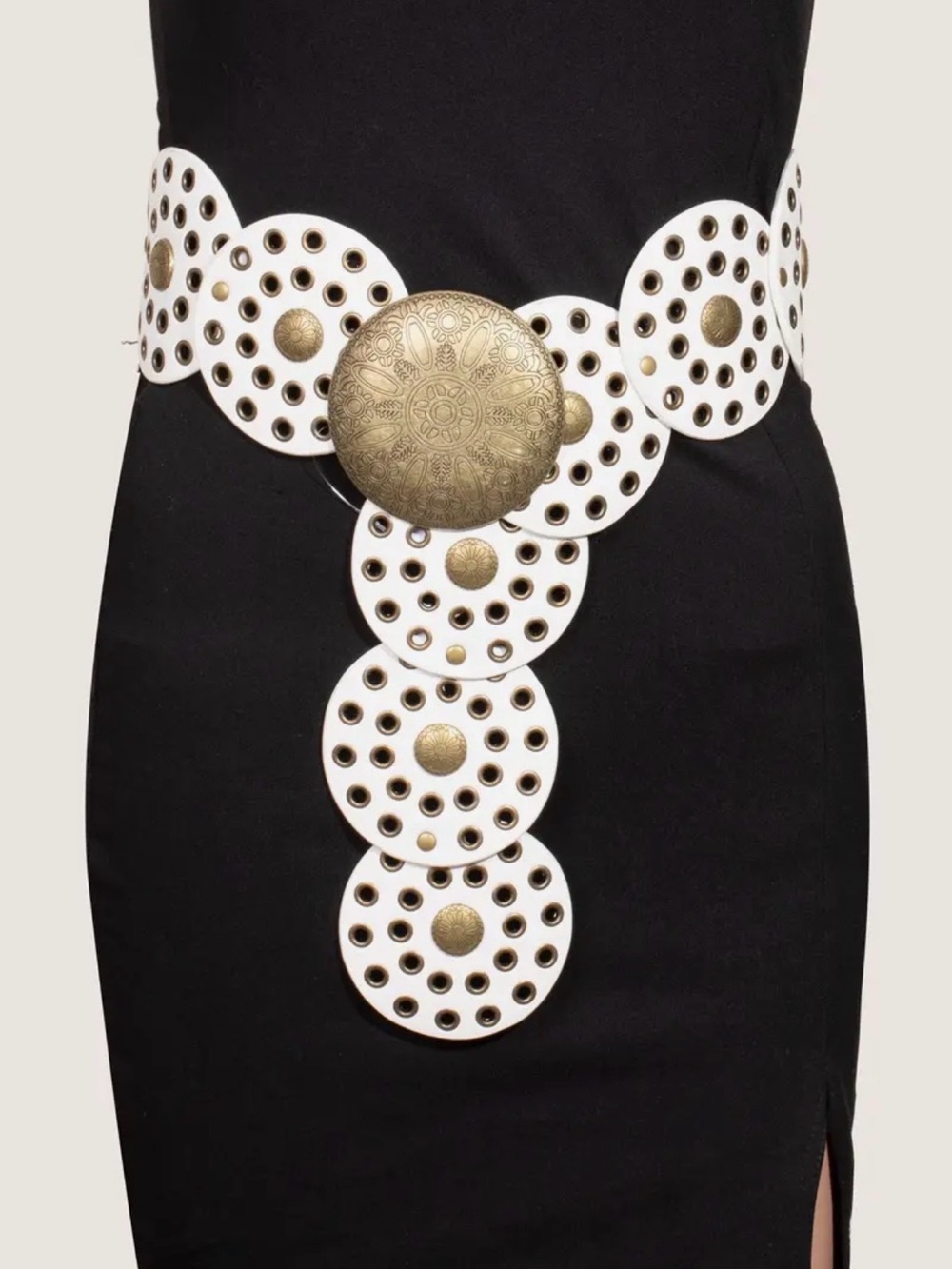 Boho Western Concho Disc Belt White Gold Statement Waist Festival Style New Y2K